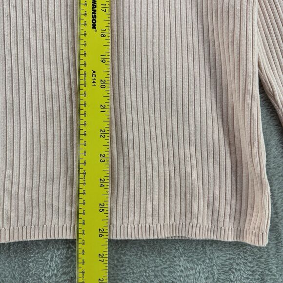 Talbots Sweater Womens Plus 2X Peach Rib Knit Mock Neck Snap Buttons Long Sleeve - Picture 11 of 14